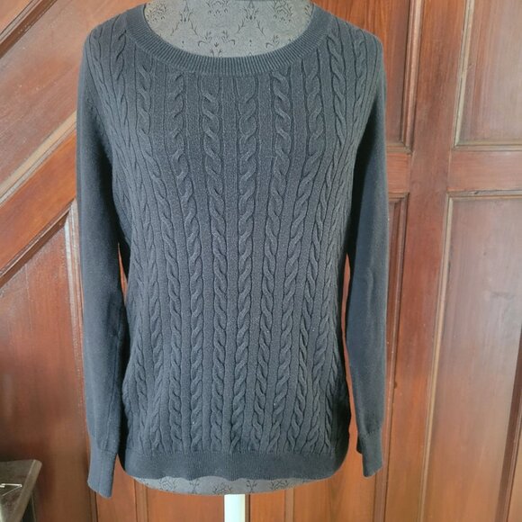 Talbots Cable Knit Black Sweater Lp Womens Petite - Picture 1 of 4